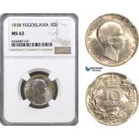 AH168, Yugoslavia, Peter II, 10 Dinara 1938, Belgrade Mint, NGC MS62