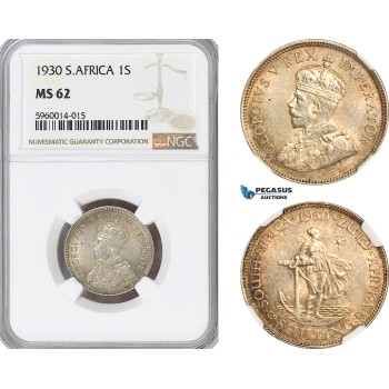 AH17, South Africa, George V, 1 Shilling 1930, Pretoria Mint, Silver, KM# 17.2, NGC MS62