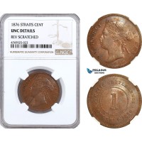AH20, Straits Settlements, Victoria, 1 Cent 1876, Calcutta Mint, KM# 9, NGC UNC Details