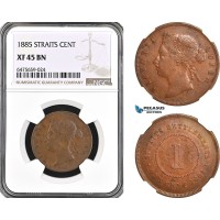 AH21, Straits Settlements, Victoria, 1 Cent 1885, London Mint, KM# 9a, NGC XF45BN