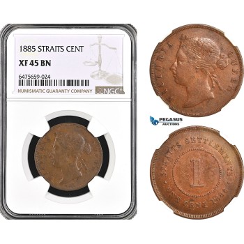 AH21, Straits Settlements, Victoria, 1 Cent 1885, London Mint, KM# 9a, NGC XF45BN