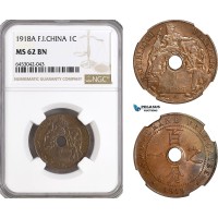 AH219, French Indo-China, 1 Centime 1918 A, Paris Mint, NGC MS62BN