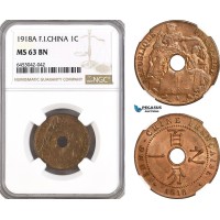 AH220, French Indo-China, 1 Centime 1918 A, Paris Mint, NGC MS63BN