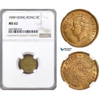 AH230, Hong Kong, George VI, 5 Cents 1949, Royal Mint, NGC MS62