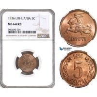 AH234, Lithuania, 5 Centai 1936, NGC MS64RB AH234, Lithuania, 5 Centai 1936, NGC MS64RB
