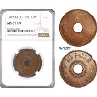 AH243, Palestine, 10 Mils 1943, London Mint, NGC MS63BN