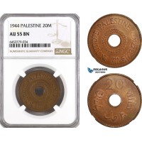 AH244, Palestine, 20 Mils 1944, London Mint, NGC AU55BN