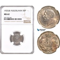 AH26, Yugoslavia, Alexander I, 50 Para 1925 B, Brussels Mint, KM# 4, NGC MS62