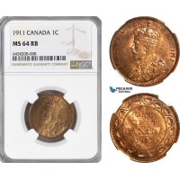 AH278, Canada, George V, 1 Cent 1911, NGC MS64RB