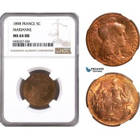 AH305, France, Third Republic, 5 Centimes 1898 "Marianne" NGC MS64RB