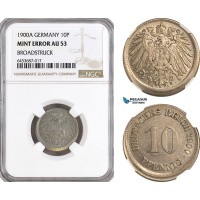 AH314, Germany, Wilhelm II, 10 Pfennig 1900 A, Berlin, Mint Error, NGC AU53