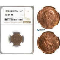 AH317, Great Britain, George V, 1/4 Penny 1929, NGC MS64RB