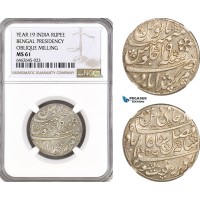 AH320, India, Bengal Presidency, 1 Rupee Year 19, Oblique Milling, NGC MS61