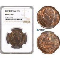 AH324, Italy, Umberto I, 10 Centesimi 1894 BI, Birmingham Mint, NGC MS65BN, Top Pop!