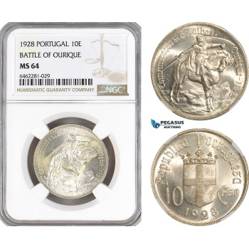AH341, Portugal, 10 Escudos 1928, Battle of Ourique, Silver, NGC MS64