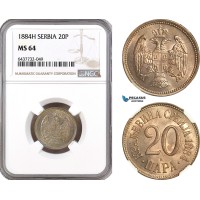 AH353, Serbia, Milan I, 20 Para 1884 H, Heaton Mint, NGC MS64, Pop 3/1