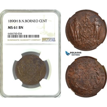 AH36, British North Borneo, 1 Cent 1890 H, Heaton Mint, NGC MS61BN