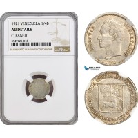 AH365, Venezuela, 1/4 Bolivar 1921, Silver, NGC AU Det.