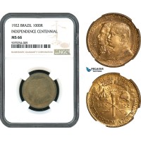 AH373, Brazil, 1000 Reis 1922, Independence Centennial, NGC MS66