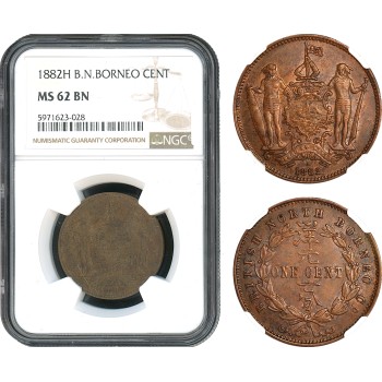 AH378, British North Borneo, 1 Cent 1882 H, Heaton Mint, NGC MS62BN