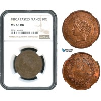 AH396, France, Third Republic, 10 Centimes 1896 A, Paris Mint, NGC MS65RB