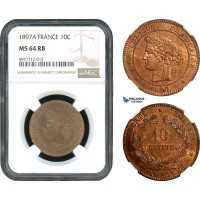 AH397, France, Third Republic, 10 Centimes 1897 A, Paris Mint, NGC MS64RB