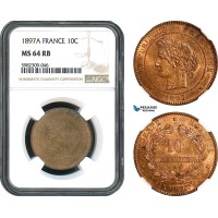 AH398, France, Third Republic, 10 Centimes 1897 A, Paris Mint, NGC MS64RB