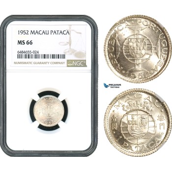 AH418, Macau (Portuguese Colony) 1 Pataca 1952, Silver, NGC MS66