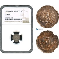 AH420, Mexico, 5 Centavos 1896 Go R, Guanajuato City Mint, Silver, NGC AU58