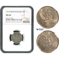 AH424, Montenegro, Nicholas I, 20 Para 1914, Vienna Mint, NGC MS64