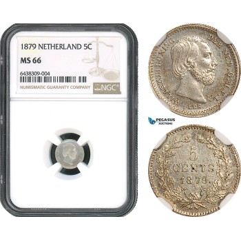 AH428, Netherlands, Willem III, 5 Cents 1879, Utrecht Mint, Silver, NGC MS66