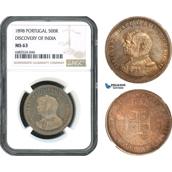 AH436, Portugal, Carlos I, 500 Reis 1898, Lisbon Mint, Silver Discovery of India NGC MS63