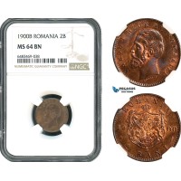 AH437, Romania, Carol I, 2 Bani 1900 B, Bucharest Mint, NGC MS64BN