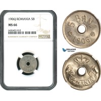 AH439, Romania, Carol I, 5 Bani 1906 J, Hamburg Mint, NGC MS66