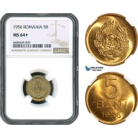 AH451, Romania, People's Republic, 5 Bani 1956, Bucharest Mint, NGC MS64+