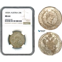 AH509, Austria, Franz II, 20 Kreuzer 1830 A, Vienna Mint, Silver, NGC MS64, Top Pop!