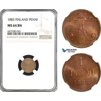 AH52, Finland, Alexander III. of Russia, 1 Penni 1883, Helsinki Mint, NGC MS64BN
