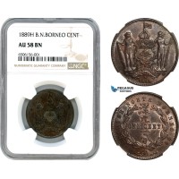 AH520, British North Borneo, 1 Cent 1889 H, Heaton Mint, NGC AU58BN