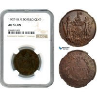AH521, British North Borneo, 1 Cent 1907 H, Heaton Mint, NGC AU55BN