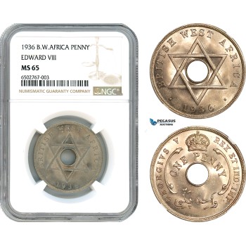 AH527, British West Africa, Edward VIII, 1 Penny 1936, London Mint, NGC MS65