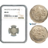 AH554, Ottoman Empire, Egypt, Abdulaziz, 1 Qirsh AH1277//16, Misr Mint, Silver, NGC MS65, Top Pop!