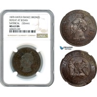AH592, France, 1870 Satirical Bronze Medal, Defeat at Sedan, Owl, NGC MS63BN