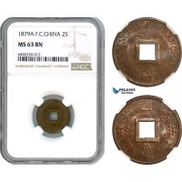 AH593, French Cochin-China, 2 Sapeque 1879 A, Paris Mint, NGC MS63BN