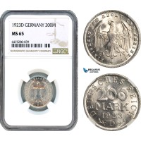 AH609, Germany, Weimar, 200 Mark 1923 D, Munich Mint, NGC MS65