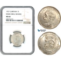 AH616, Great Britain, George V, 1 Shilling 1927, Silver, Inner Circle Reverse, NGC MS64