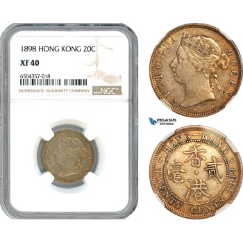 AH625, Hong Kong, Victoria, 20 Cents 1898, Silver, NGC XF40