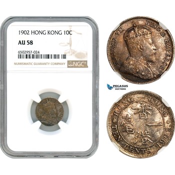 AH627, Hong Kong, Edward VII, 10 Cents 1902, Silver, NGC AU58
