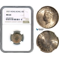 AH629, Hong Kong, George VI, 10 Cents 1937, London Mint, NGC MS64