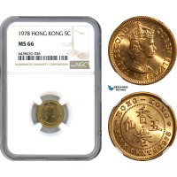 AH631, Hong Kong, Elizabeth II, 5 Cents 1978, London Mint, NGC MS66