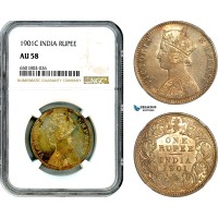 AH652, India (British) Victoria, 1 Rupee 1901 C, Calcutta Mint, Silver, NGC AU58